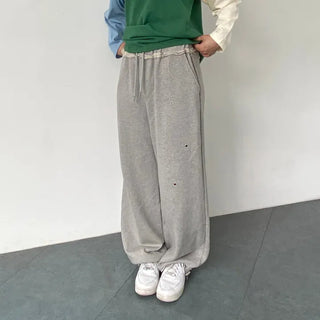 Eyelet Cubic Terry Balloon Elastic Waist Pants Wide Jogger Pants