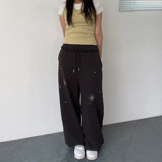 Eyelet Cubic Terry Balloon Elastic Waist Pants Wide Jogger Pants