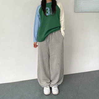 Eyelet Cubic Terry Balloon Elastic Waist Pants Wide Jogger Pants