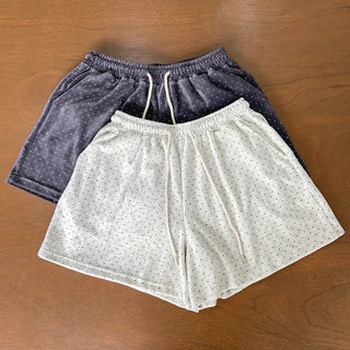 Velvet Tiny Dot Elastic Waist Shorts Autumn Polka Dot Shorts