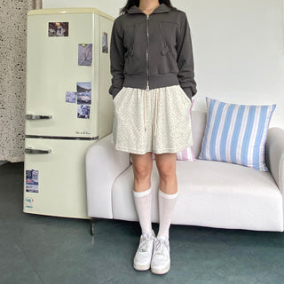 Velvet Tiny Dot Elastic Waist Shorts Autumn Polka Dot Shorts
