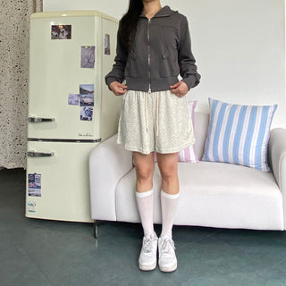 Velvet Tiny Dot Elastic Waist Shorts Autumn Polka Dot Shorts