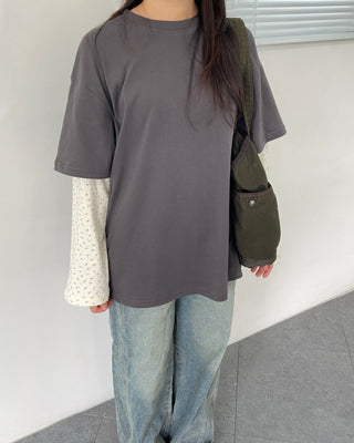 Small Floral Color Block Layered Boxy T-shirt Floral Long Sleeve Tee