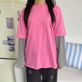 Small Floral Color Block Layered Boxy T-shirt Floral Long Sleeve Tee