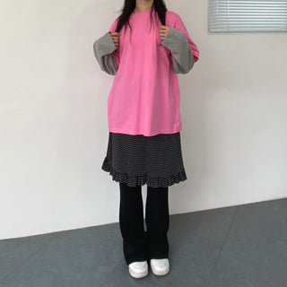 Small Floral Color Block Layered Boxy T-shirt Floral Long Sleeve Tee
