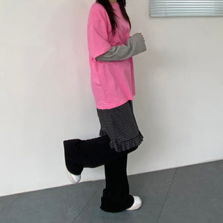 Small Floral Color Block Layered Boxy T-shirt Floral Long Sleeve Tee