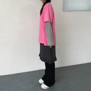 Small Floral Color Block Layered Boxy T-shirt Floral Long Sleeve Tee
