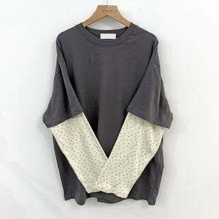 Small Floral Color Block Layered Boxy T-shirt Floral Long Sleeve Tee