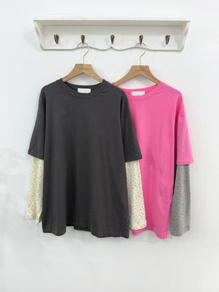 Small Floral Color Block Layered Boxy T-shirt Floral Long Sleeve Tee