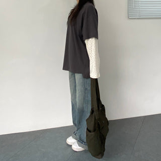 Small Floral Color Block Layered Boxy T-shirt Floral Long Sleeve Tee