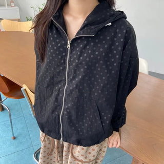 Nylon Dot Windbreaker Hooded Jumper Two-way Zipper Spring Outerwear