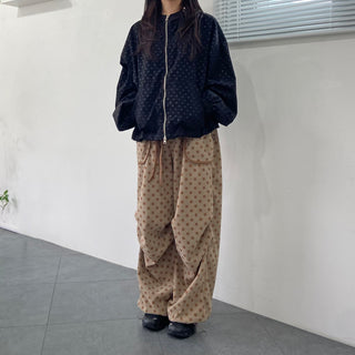 Nylon Dot Windbreaker Hooded Jumper Two-way Zipper Spring Outerwear
