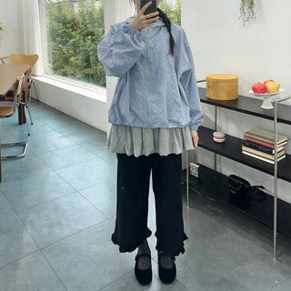 Nylon Dot Windbreaker Hooded Jumper Two-way Zipper Spring Outerwear