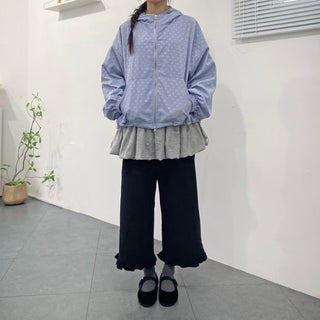 Nylon Dot Windbreaker Hooded Jumper Two-way Zipper Spring Outerwear