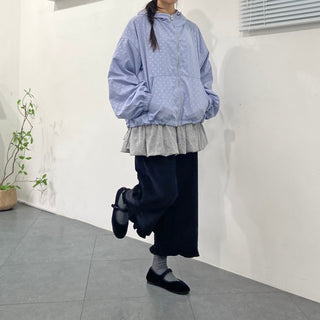 Nylon Dot Windbreaker Hooded Jumper Two-way Zipper Spring Outerwear