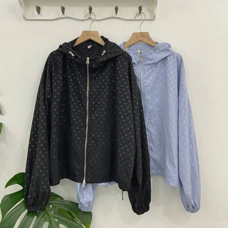 Nylon Dot Windbreaker Hooded Jumper Two-way Zipper Spring Outerwear