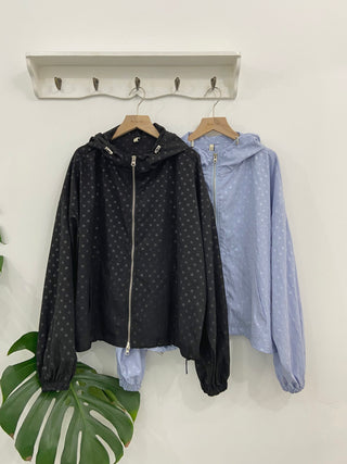Nylon Dot Windbreaker Hooded Jumper Two-way Zipper Spring Outerwear