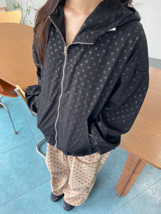 Nylon Dot Windbreaker Hooded Jumper Two-way Zipper Spring Outerwear