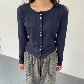Colorful Button Stretch Cardigan Slim Fit Daily Cotton Cardigan