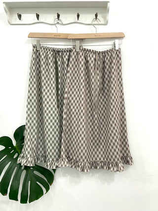 Ribbon check frill long skirt autumn pencil skirt elastic H-line skirt