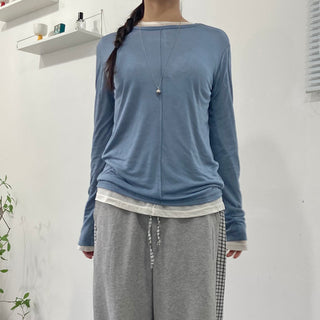 Tencel Cut-out Long Sleeve Layered T-shirt
