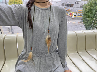 Ribbon Shirred Pumpkin Dress Tee Balloon Long T-shirt Layered Long Sleeve