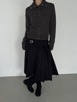 High-neck turtleneck snap button knit wool cardigan