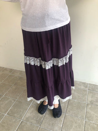 Lace Frill Tiered Long Skirt Elastic Skirt