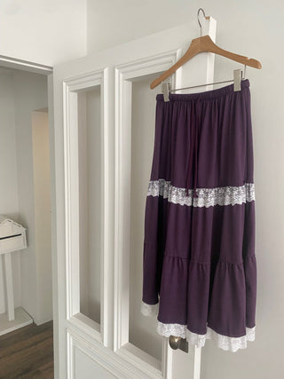 Lace Frill Tiered Long Skirt Elastic Skirt