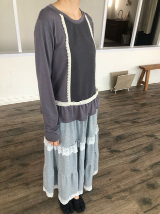 Lace Frill Tiered Long Skirt Elastic Skirt