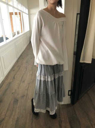 Lace Frill Tiered Long Skirt Elastic Skirt