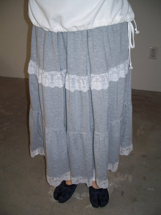 Lace Frill Tiered Long Skirt Elastic Skirt