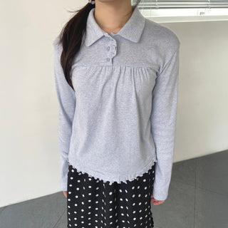 Button stripe frill polo shirt striped polo shirt long sleeve