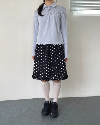 Button stripe frill polo shirt striped polo shirt long sleeve
