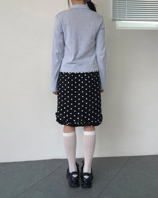 Button stripe frill polo shirt striped polo shirt long sleeve
