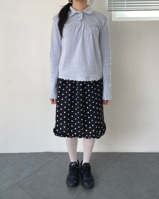 Button stripe frill polo shirt striped polo shirt long sleeve