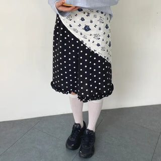 Polka dot frill midi skirt polka dot spring skirt