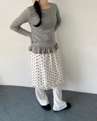 Polka dot frill midi skirt polka dot spring skirt