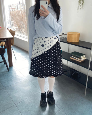 Polka dot frill midi skirt polka dot spring skirt