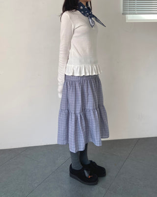 Button Henley neck frill t-shirt layered long sleeves