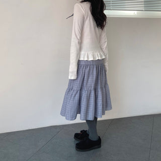 Button Henley neck frill t-shirt layered long sleeves