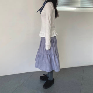 Button Henley neck frill t-shirt layered long sleeves