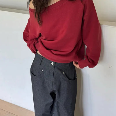 One-shoulder terry sweatshirt, loose-fit off-shoulder sweatshirt
