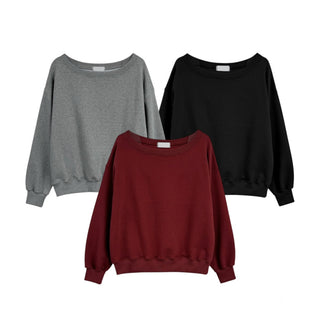 One-shoulder terry sweatshirt, loose-fit off-shoulder sweatshirt