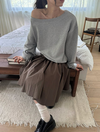 One-shoulder terry sweatshirt, loose-fit off-shoulder sweatshirt