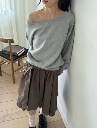 One-shoulder terry sweatshirt, loose-fit off-shoulder sweatshirt