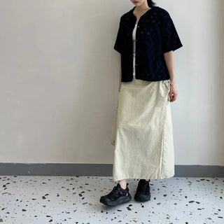 Round Collar Punched Short Sleeve Blouse Oversized Blouse