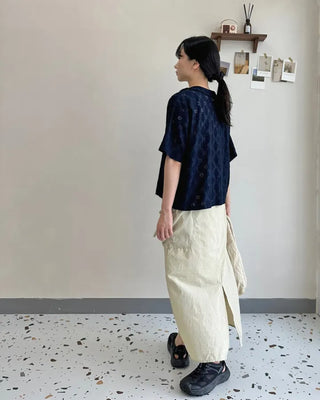 Round Collar Punched Short Sleeve Blouse Oversized Blouse