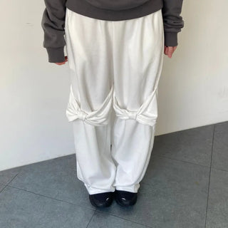 Knee ribbon pants, training pants, elastic waist sweatpants