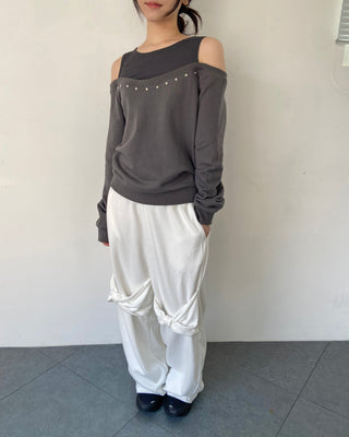 Knee ribbon pants, training pants, elastic waist sweatpants
